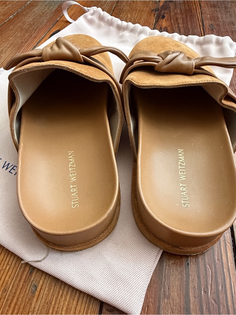 Stuart Weitzman Tan Suede Knot-Detail Slip-On Mules - Picture 3 of 9